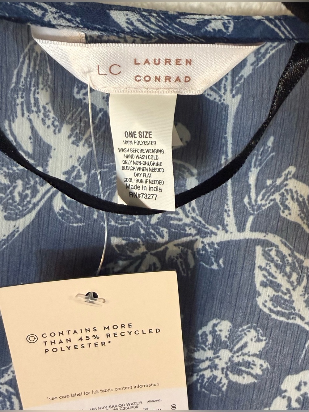LC Lauren Conrad Blue and White Floral Sheer Swim Coverup Kimono - Picture 4 of 5